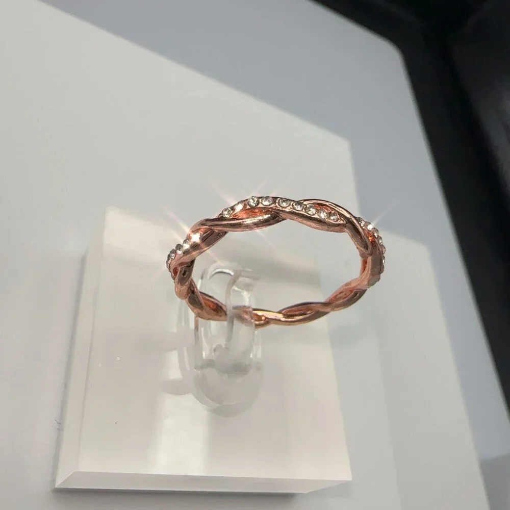 14K Gold Plated Rose Gold Tone Twisted Ring Womens 9.5 Fashion Jewelry